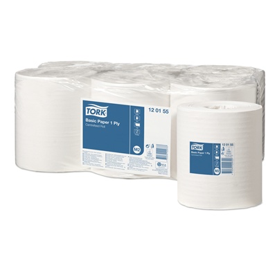 Tork Basic Paper Centerfeed Roll - 1 plis - 300 m x 21 cm - BLANC - 6 rouleaux - 120155