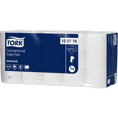 Tork Universal traditioneel toiletpapier - 2 laags - 48 m x 9,4 cm - 400 vel - 30 rollen - WIT - 120776
