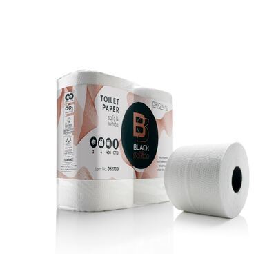 213065: Traditioneel toiletpapier Black Satino - recycled tissue - 2 laags - 400 vel - gewafeld - WIT - 40 rollen (10x4) - 137800/062700