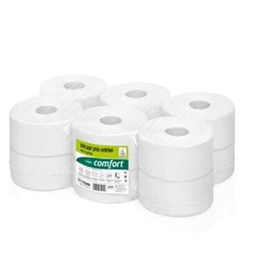 213180W: Jumbo One Toiletpapier - Centerfeed - recycled tissue - 2 laags - 200 m - 720 vel - gewafeld - WIT - 12 rollen