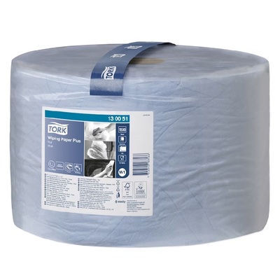 771008: Tork Premium Wiping Plus poetspapier - 2 laags - 510 m x 23,5 cm - 1 rol - BLAUW - 130051