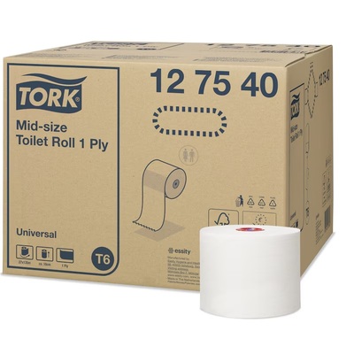 771109: Tork Universal Mid-size toiletpapier - 1 laags - 135 m x 9,9 cm - 27 rollen - WIT - 127540