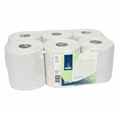 773004W: Midi Centerfeed Multirol - recycled tissue - 1 laags - 300 m x 19,5 cm - WIT - 6 rollen