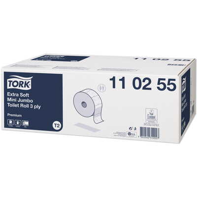 779430: Tork Extra Zacht Mini Jumbo Toiletpapier Premium - 3 laags - 600 vel - 120 m x 9.7 cm - WIT - 12 rol