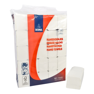 774400W: Multifold handdoekjes - zuiver tissue - 2 laags - 32 x 20.3 cm - WIT - 3000 stuks (20x150) (276600)