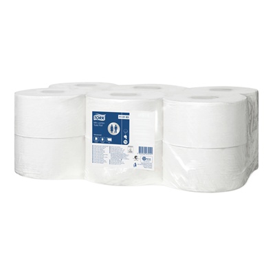 779430: Tork Universal Mini Jumbo toiletpapier - 1 laags - 240 m x 9,4 cm - 1200 vel - 12 rollen - WIT - 110