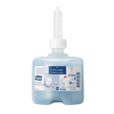 T401602: Tork Premium Soap Liquid Mini Hair & Body - 475 ml (Tork Mevon 66, Mini, hair & body) - 420602